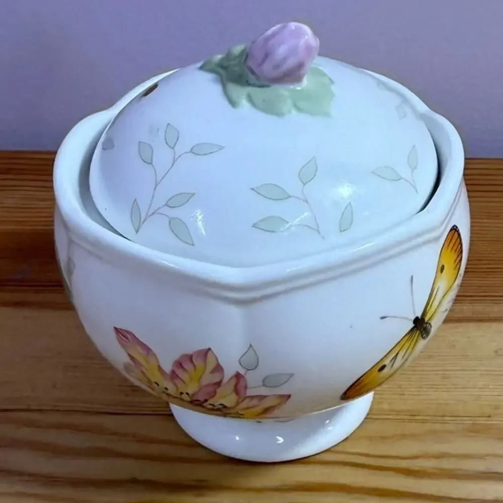 Lenox Butterfly Meadow 3 Pc Tea Set Teapot Creamer Sugar Bowl Floral